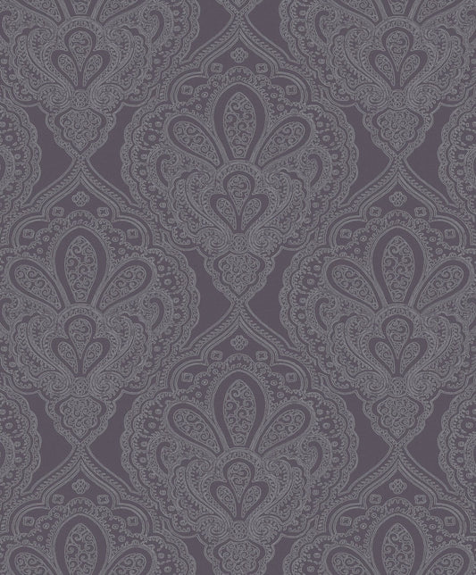 Emporium Mehndi Damask Wallpaper - Purple / Silver - Galerie - DWP0247 - 01 - Premier Wallcovering