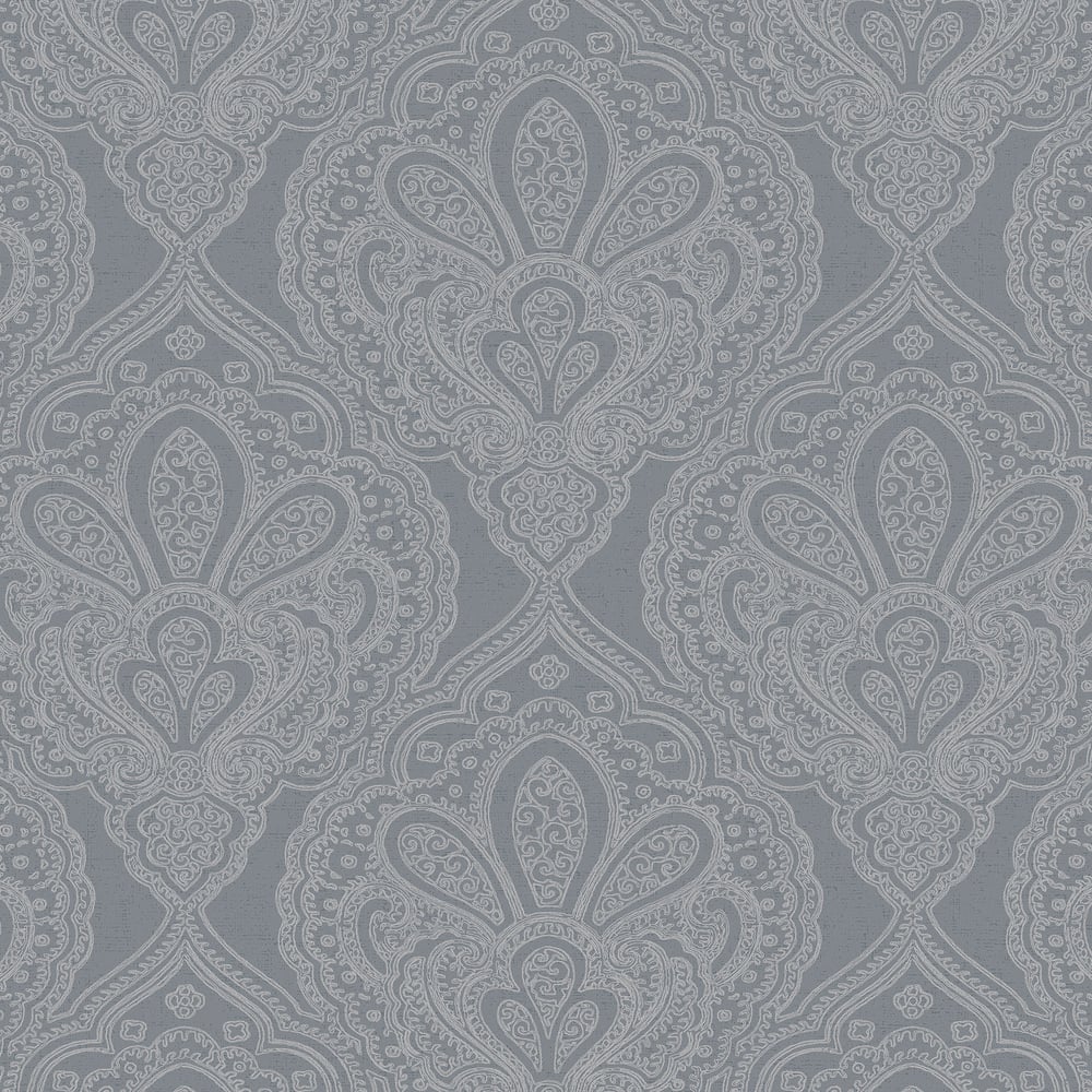Emporium Mehndi Damask Wallpaper - Grey / Silver - Galerie - DWP0247-02 - Premier Wallcovering