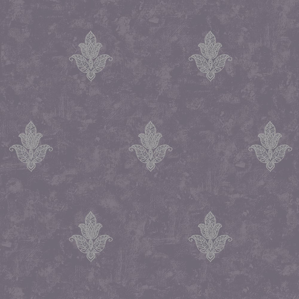 Emporium Mehndi Motif Wallpaper - Purple / Silver - Galerie - 7018 - Premier Wallcovering
