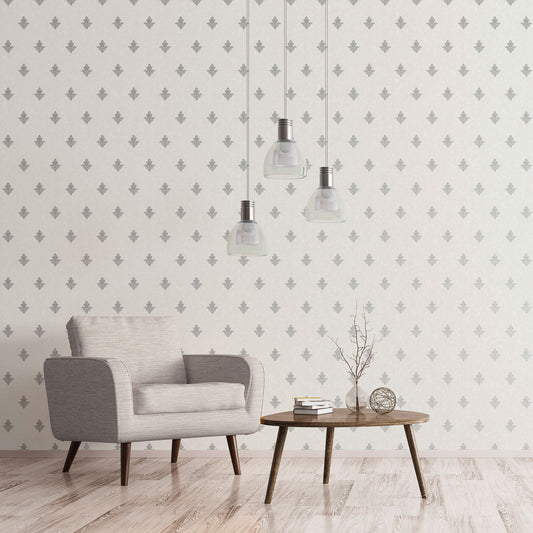 Emporium Mehndi Motif Wallpaper - Cream / Silver - Galerie - 7012 - Premier Wallcovering