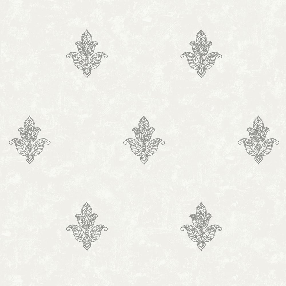 Emporium Mehndi Motif Wallpaper - Cream / Silver - Galerie - 7012 - Premier Wallcovering