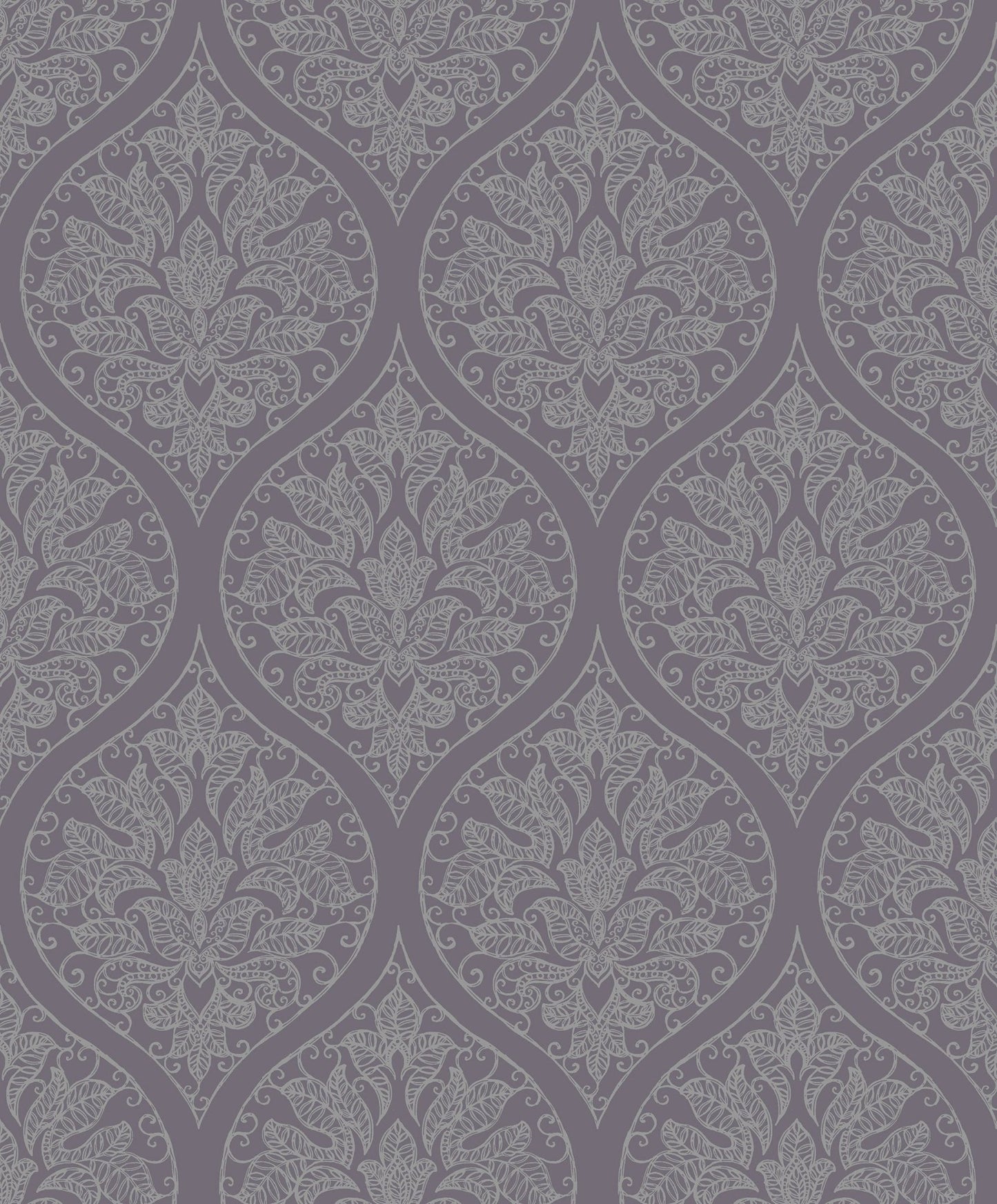 Emporium Ogee Wallpaper - Purple / Silver - Galerie - 7008 - Premier Wallcovering