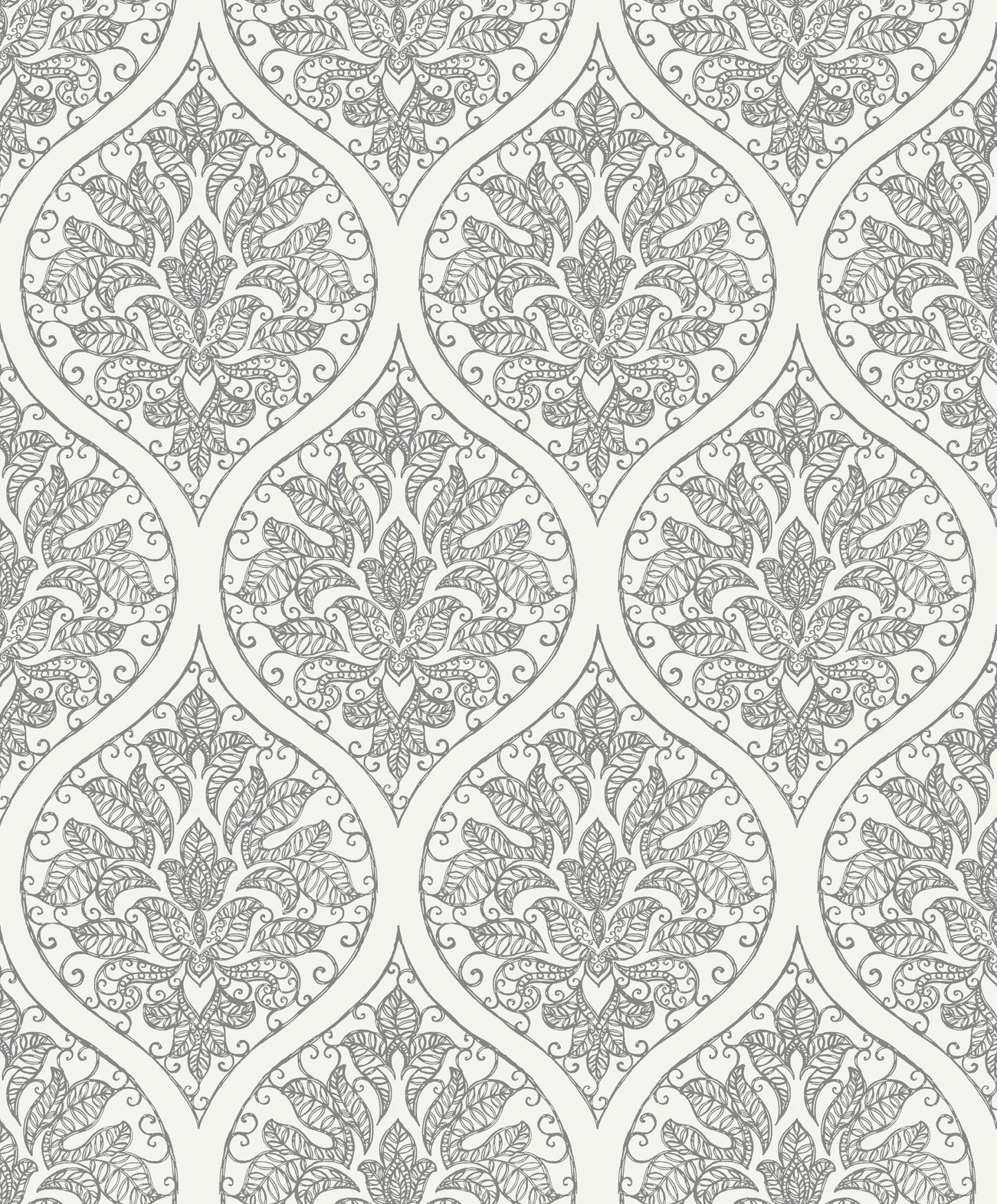 Emporium Ogee Wallpaper - Cream / Silver - Galerie - 7002 - Premier Wallcovering