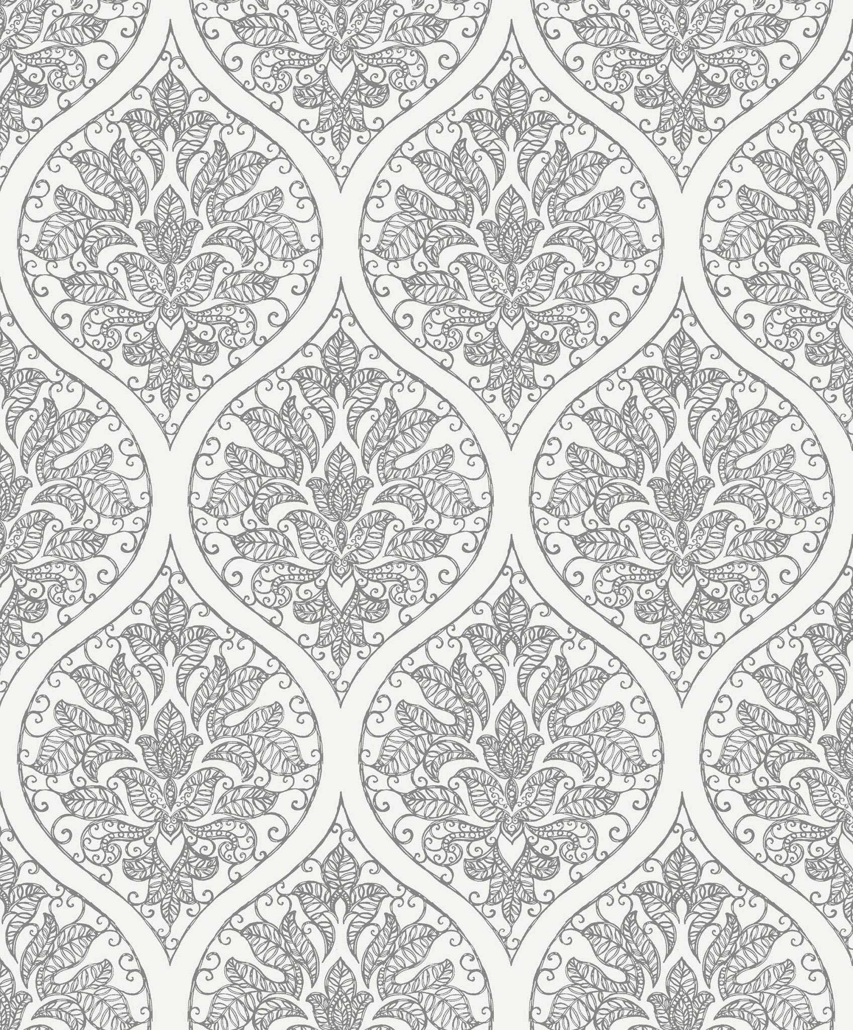 Emporium Ogee Wallpaper - Cream / Silver - Galerie - 7002 - Premier Wallcovering