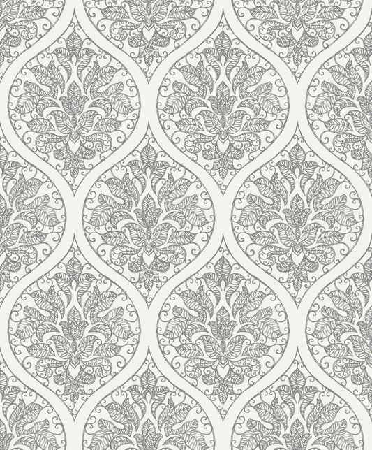Emporium Ogee Wallpaper - Cream / Silver - Galerie - 7002 - Premier Wallcovering