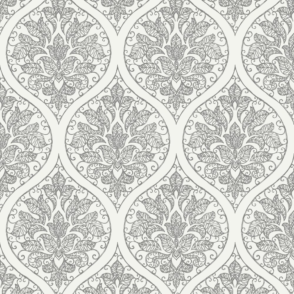 Emporium Ogee Wallpaper - Cream / Silver - Galerie - 7002 - Premier Wallcovering