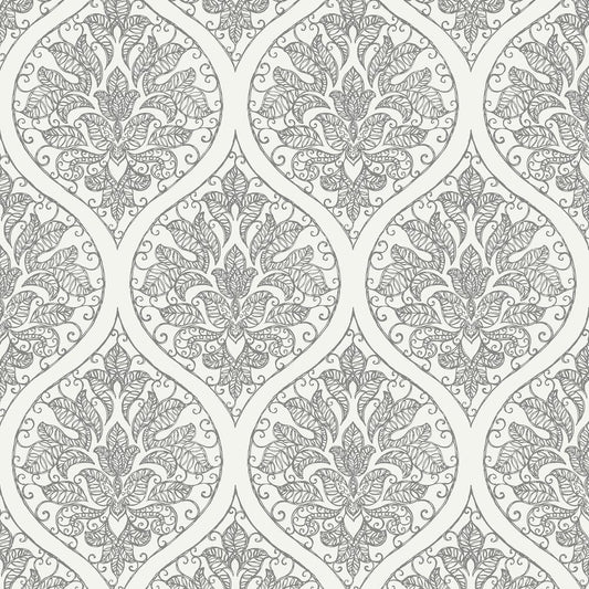 Emporium Ogee Wallpaper - Cream / Silver - Galerie - 7002 - Premier Wallcovering