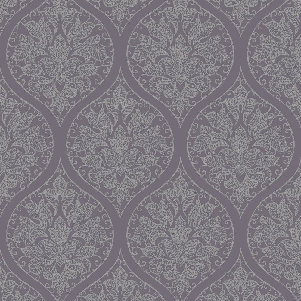 Emporium Ogee Wallpaper - Purple / Silver - Galerie - 7008 - Premier Wallcovering