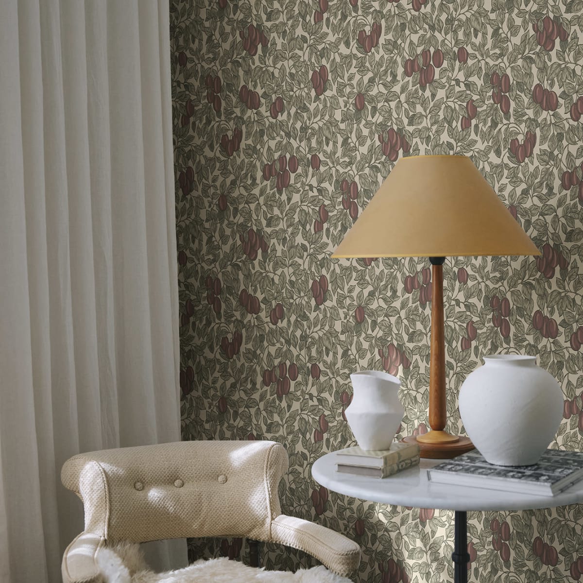 Emrik Wallpaper - Burgundy - Sandberg - S10468 - Premier Wallcovering