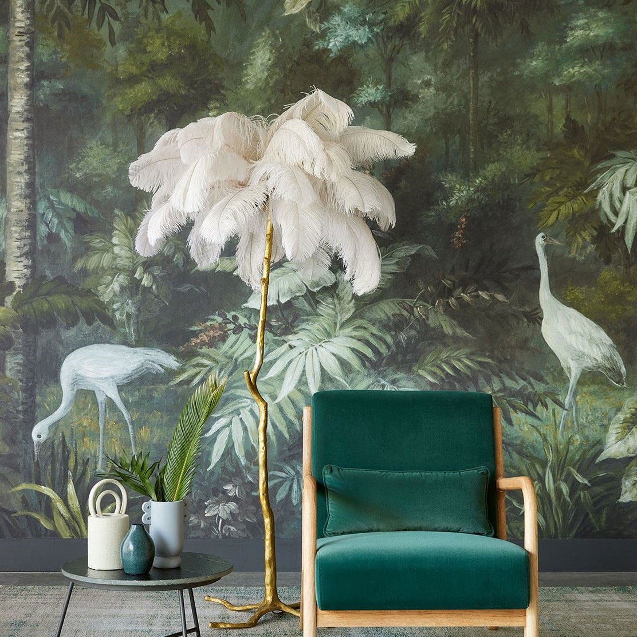 Enchanted Bird Oasis Mural Wallpaper - Green - Eijffinger - 317408 - Premier Wallcovering