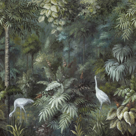 Enchanted Bird Oasis Mural Wallpaper - Green - Eijffinger - 317408 - Premier Wallcovering