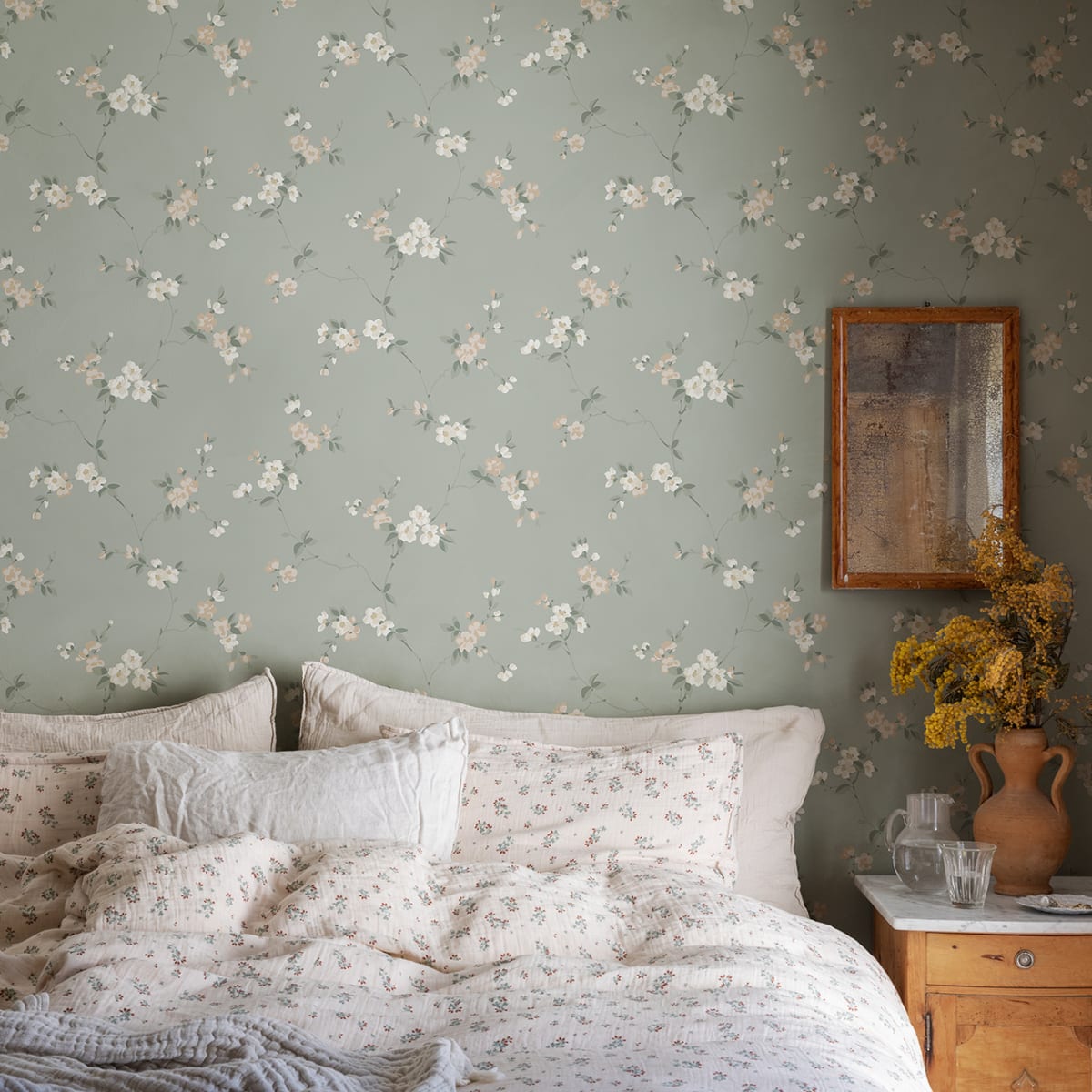 Engla Wallpaper - Sage Green - Sandberg - S10188 - Premier Wallcovering