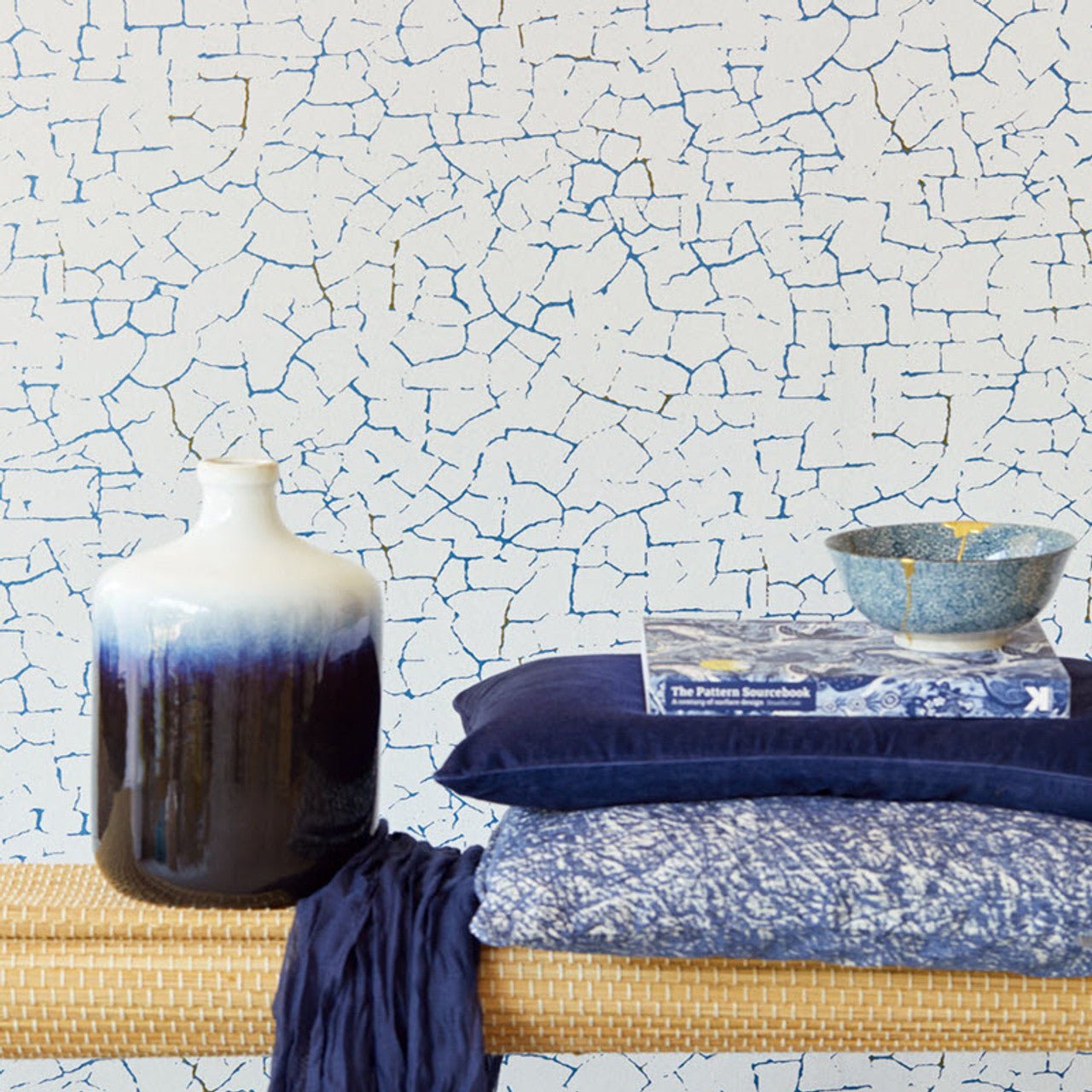 Enso Crackle Effect Wallpaper - Blue - Eijffinger - 386563 - Premier Wallcovering