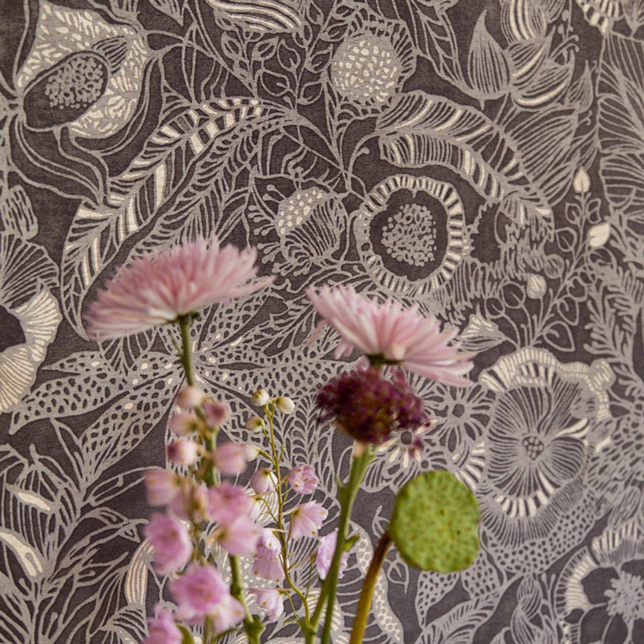 Enso Floral Wallpaper - Charcoal - Eijffinger - 386511 - Premier Wallcovering