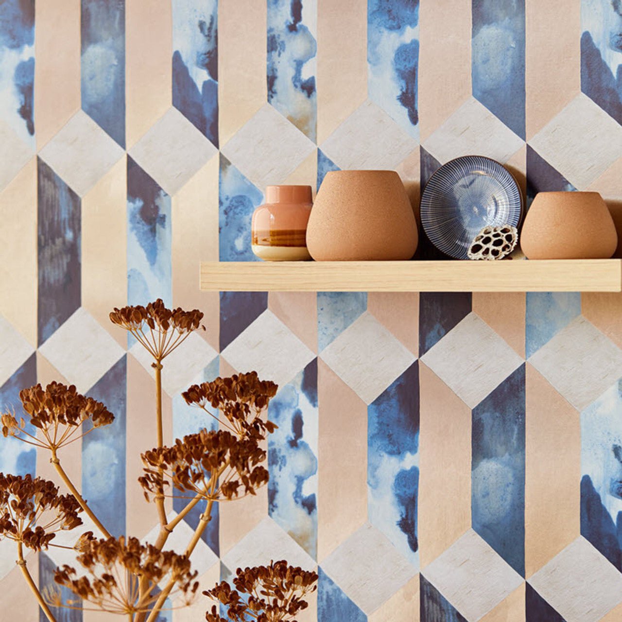 Enso Geometric Wallpaper - Blue / Gold - Eijffinger - 386504 - Premier Wallcovering
