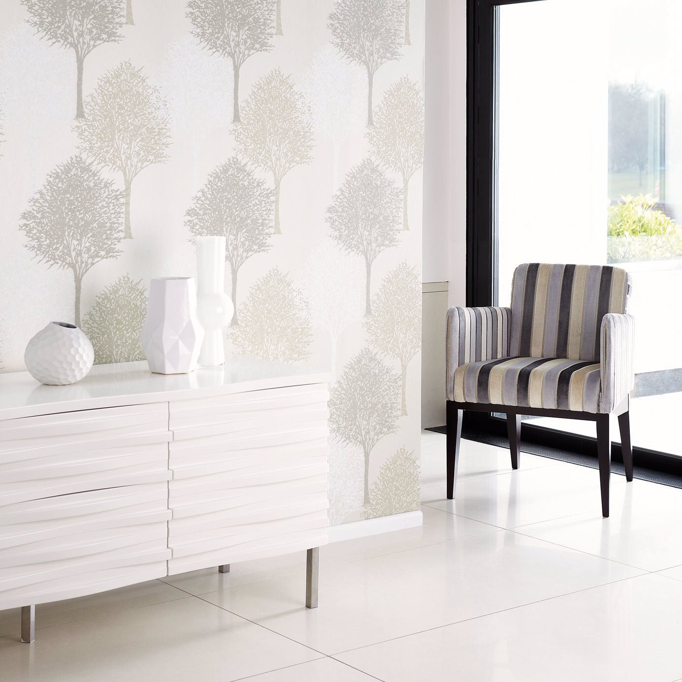 Entice Wallpaper - Silver Sparkle Putty & White - HMOM110096 - Harlequin - Premier Wallcovering