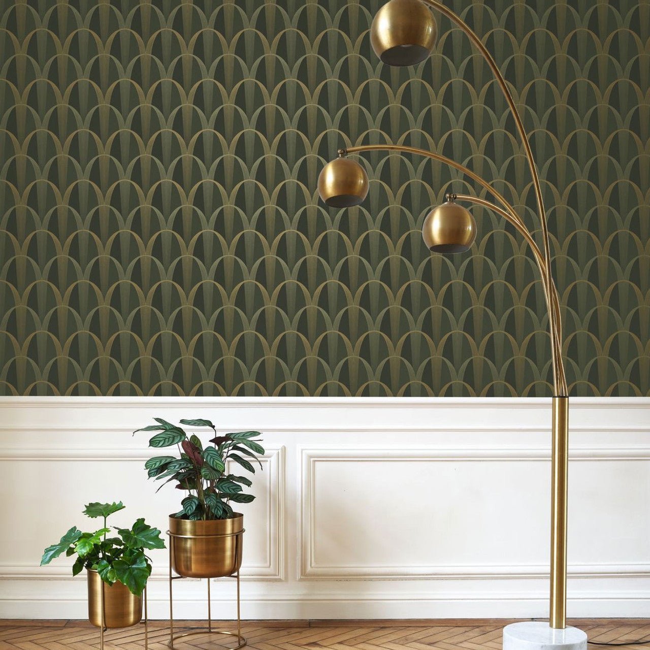 Entree Des Artistes Annees Folles Wallpaper - Kaki / Or - Casadeco - 201047264 - Premier Wallcovering