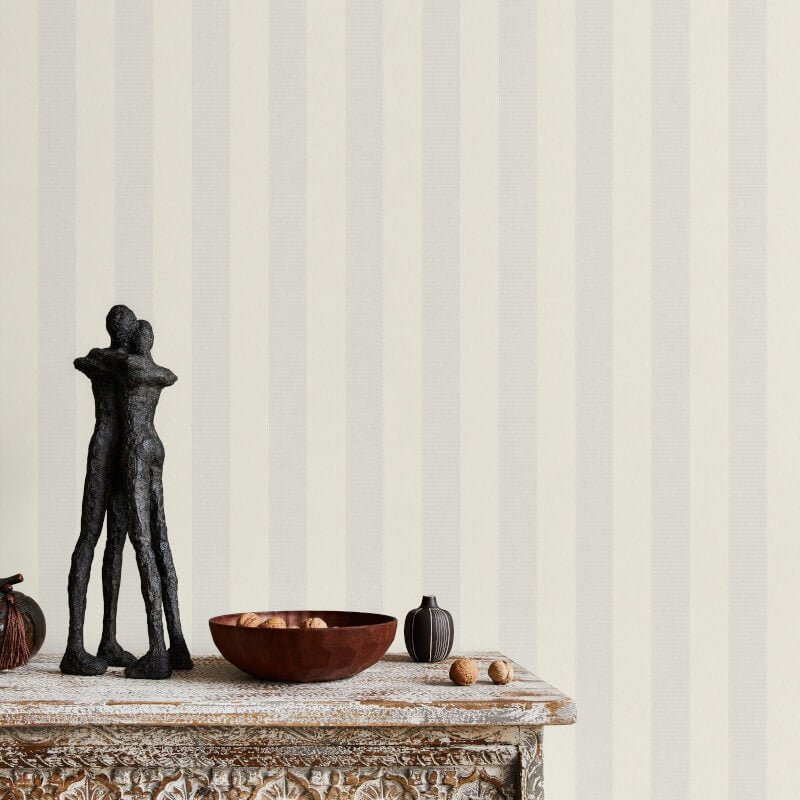 Entree Stripe Metallic Wallpaper - Cream/Grey - Erismann - 10290 - 14 - Premier Wallcovering