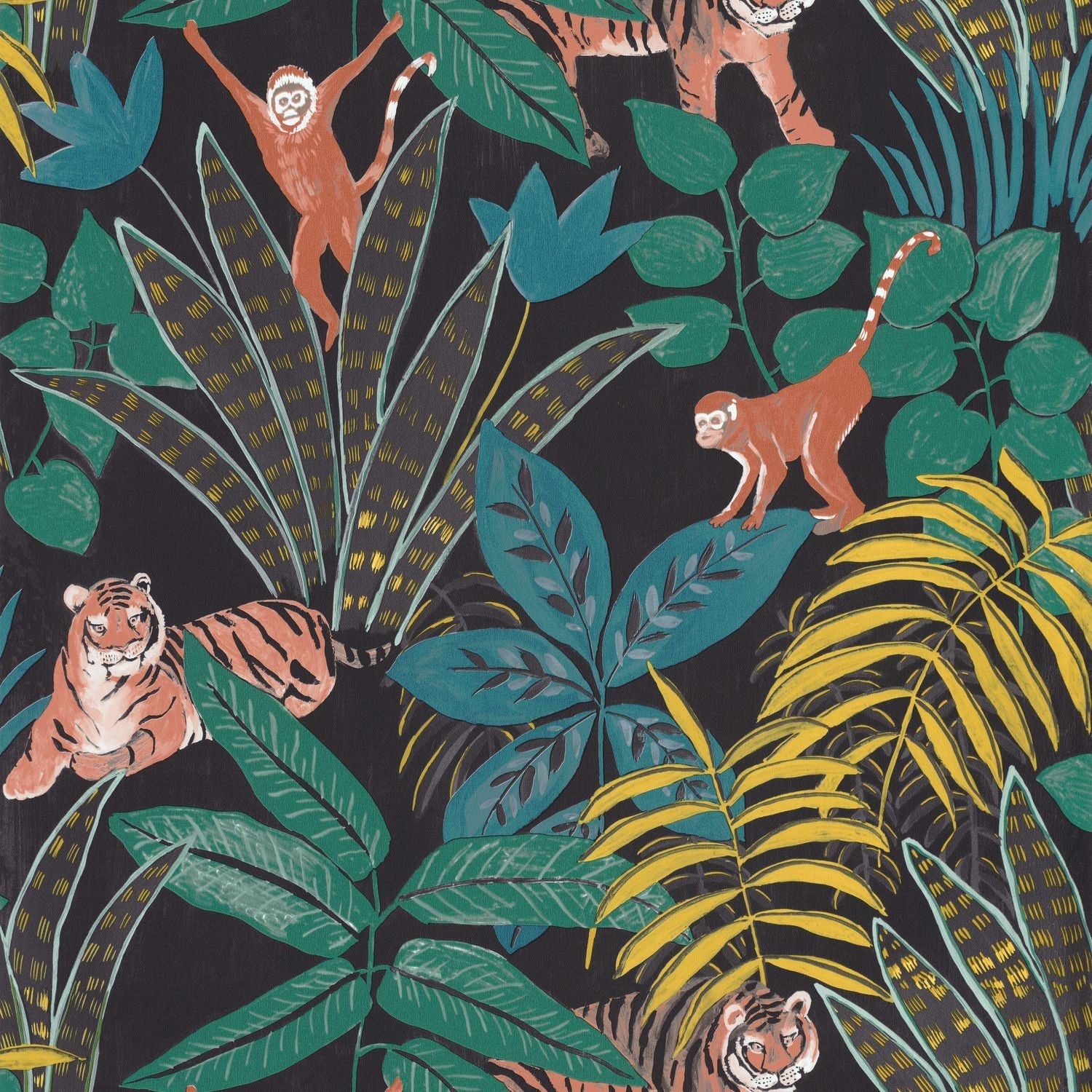 Escapade Aventure Wallpaper - Noir Jaune Vert - Caselio - 102319704 - Premier Wallcovering