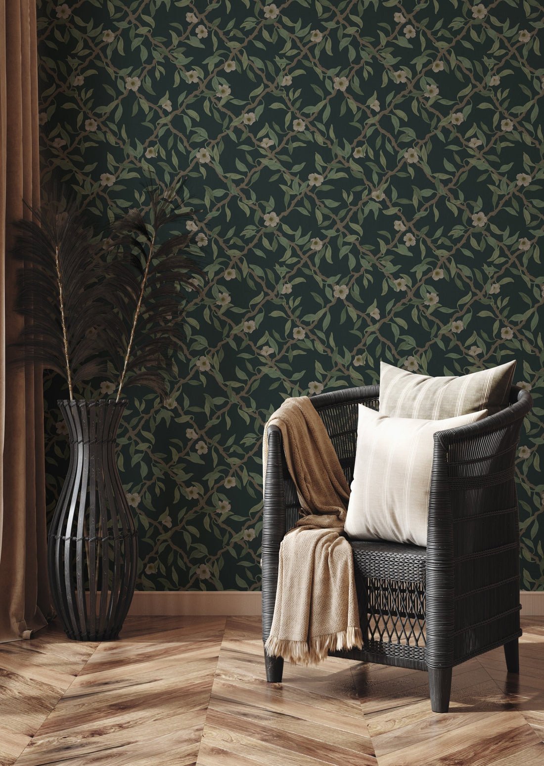 Espalier Wallpaper - Midnight blue - Summer Gray - Premier Wallcovering