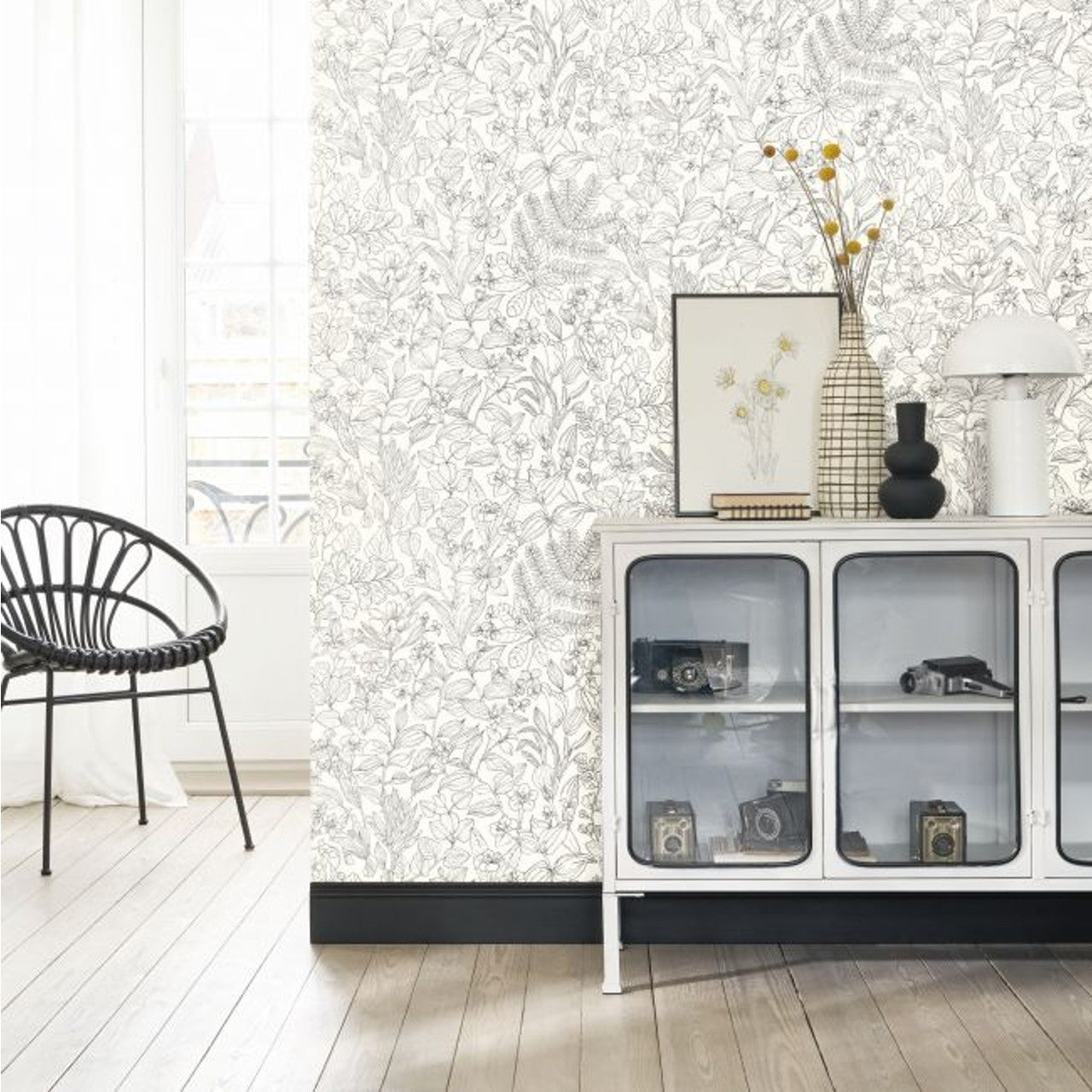 Esquisse Gardens Wallpaper - Noir Gravure - Casadeco - 87599267 - Premier Wallcovering