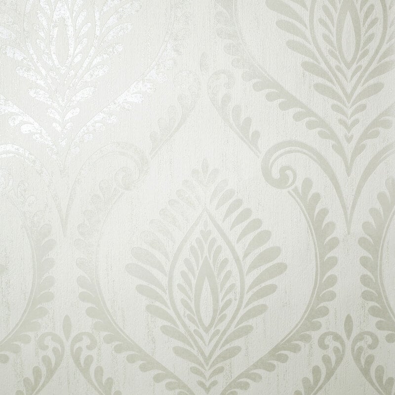 Estelle Damask Glitter Wallpaper - Soft White - Crown - M1759 - Premier Wallcovering