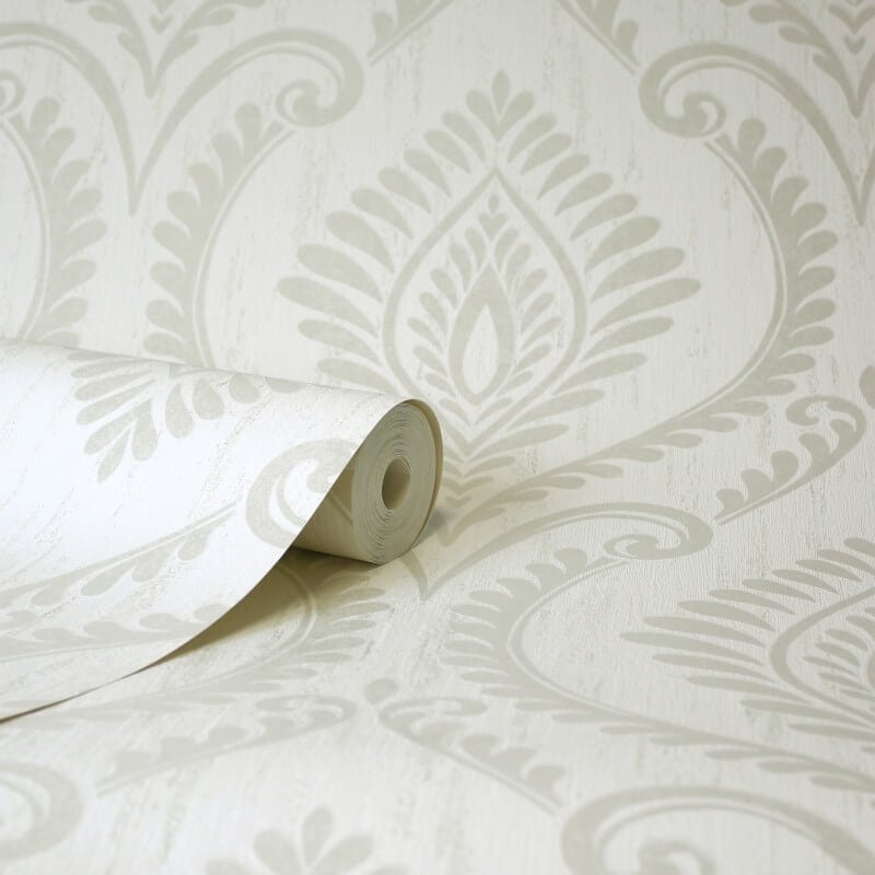 Estelle Damask Glitter Wallpaper - Soft White - Crown - M1759 - Premier Wallcovering