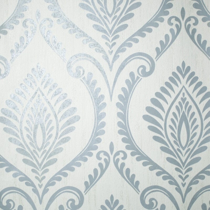 Estelle Damask Glitter Wallpaper - Mineral Blue - Crown - M1757 - Premier Wallcovering