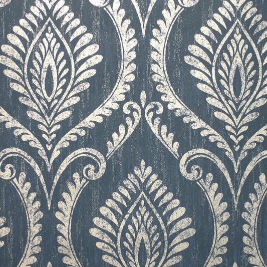 Estelle Damask Glitter Wallpaper - Navy - Crown - M1758 - Premier Wallcovering