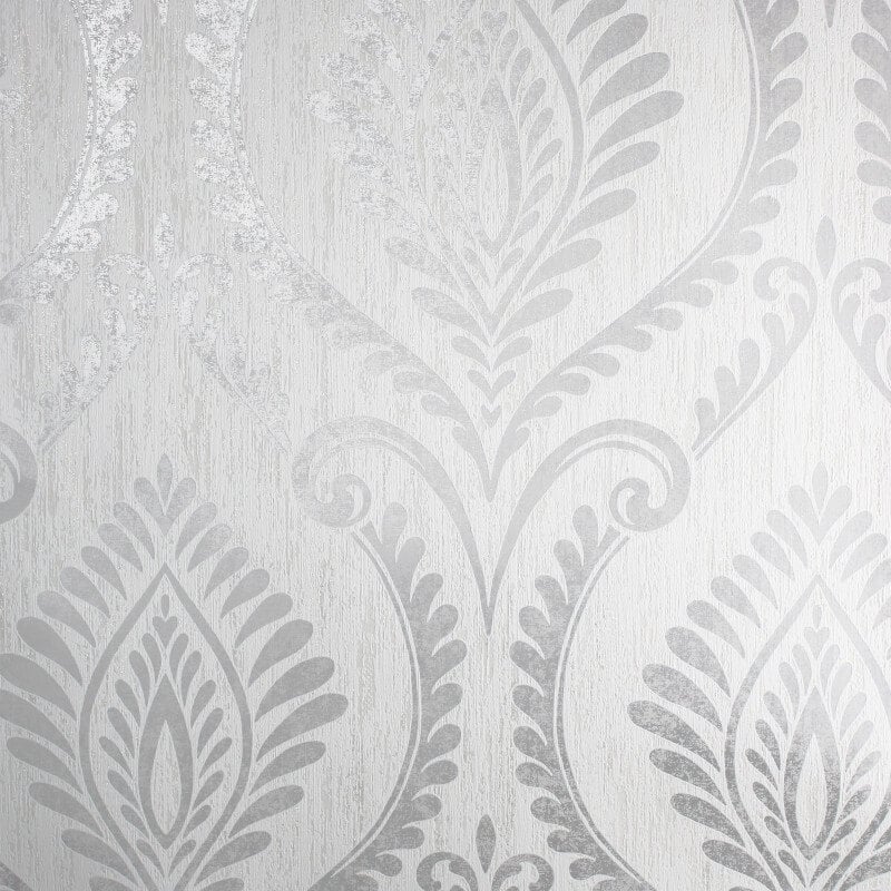 Estelle Damask Glitter Wallpaper - Grey - Crown - M1756 - Premier Wallcovering