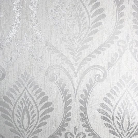 Estelle Damask Glitter Wallpaper - Grey - Crown - M1756 - Premier Wallcovering