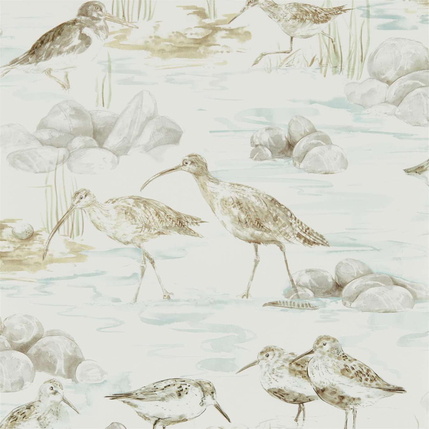 Estuary Birds Wallpaper - Mist/Ivory - Sanderson - DEBB216494 - Premier Wallcovering