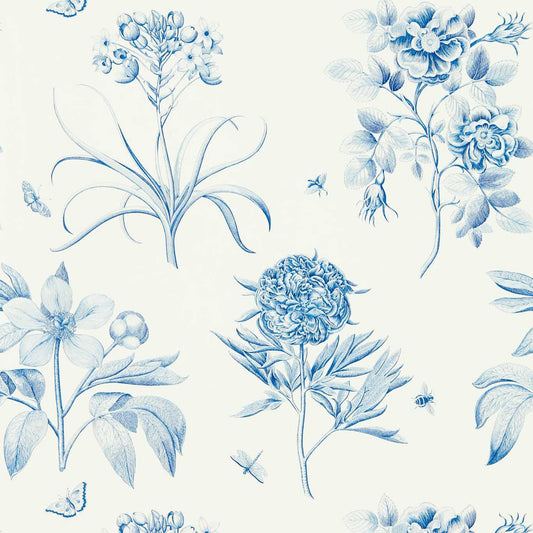 Etchings & Roses Wallpaper - China Blue - DOSW217052 - Sanderson - Premier Wallcovering
