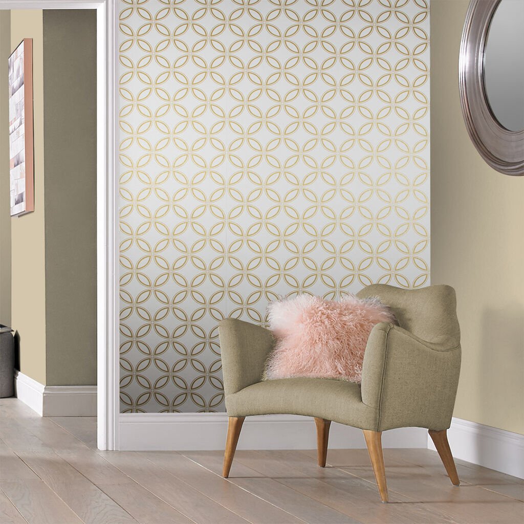Eternity Wallpaper - White & Gold - Graham & Brown - 104065 - Premier Wallcovering