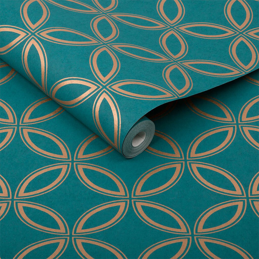 Eternity Wallpaper - Teal & Copper - Graham & Brown - 104068 - Premier Wallcovering