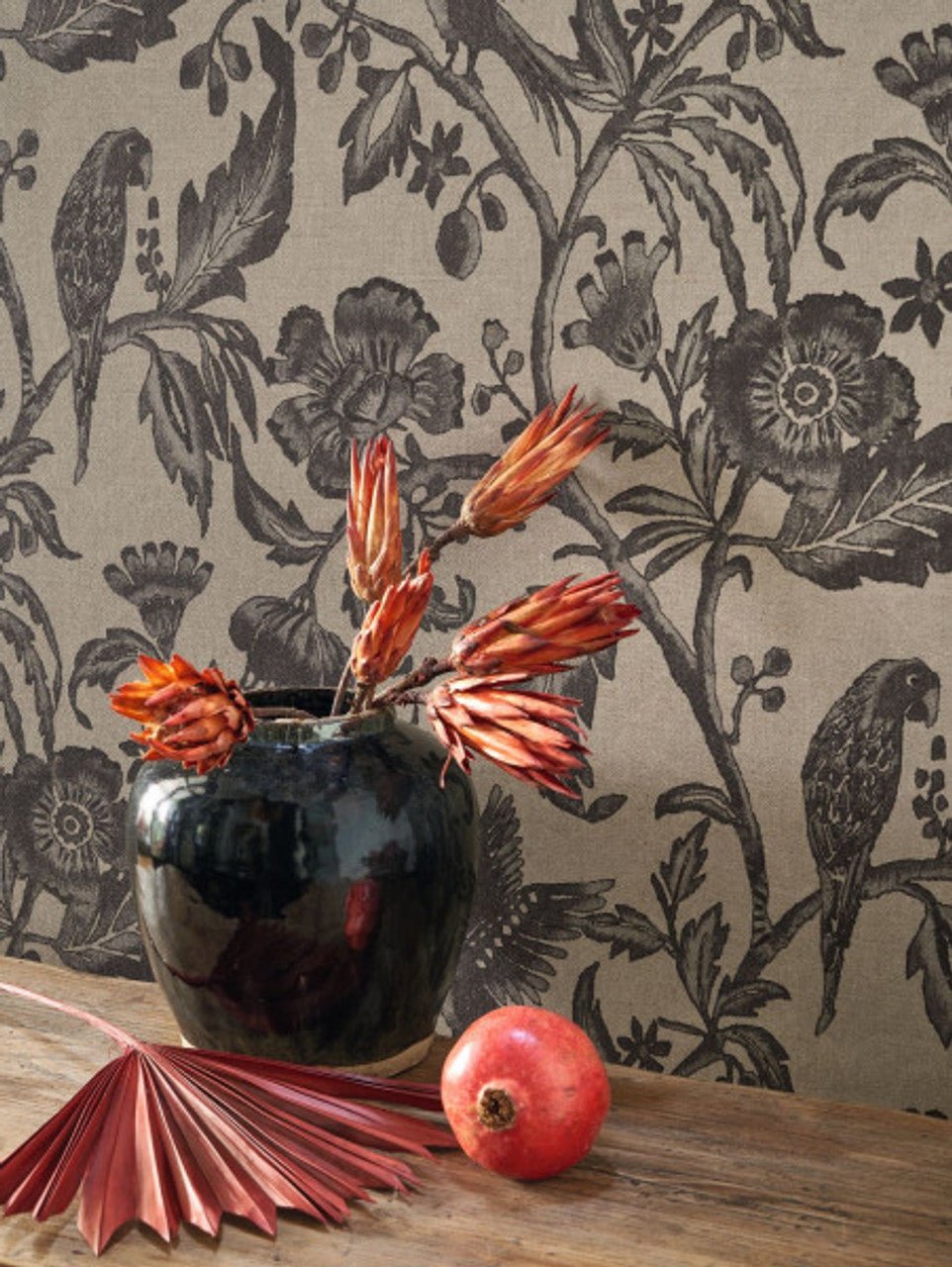 Etourneau Bali Wallpaper - Noir Reglisse - Casadeco - 88169700 - Premier Wallcovering