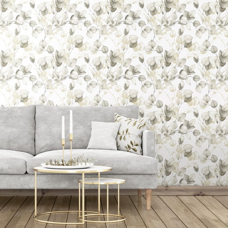 Eucalyptus Leaves Metallic Wallpaper - Natural/Gold - Muriva - 210503 - Premier Wallcovering