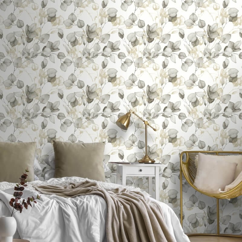 Eucalyptus Leaves Metallic Wallpaper - Natural/Gold - Muriva - 210503 - Premier Wallcovering