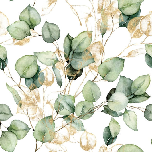 Eucalyptus Leaves Metallic Wallpaper - Green/Gold - Muriva - 210501 - Premier Wallcovering
