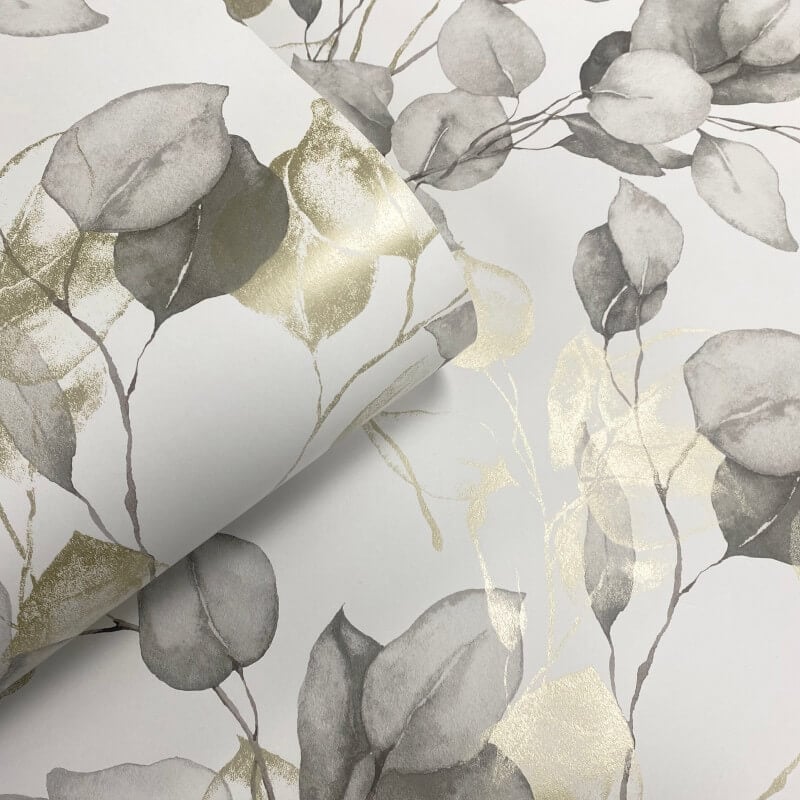 Eucalyptus Leaves Metallic Wallpaper - Natural/Gold - Muriva - 210503 - Premier Wallcovering