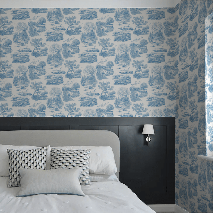 Eve Toile Wallpaper - Cobalt - Ohpopsi - RON50127W - Premier Wallcovering
