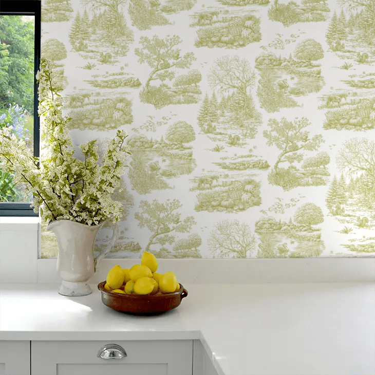 Eve Toile Wallpaper - Olive - Ohpopsi - RON50123W - Premier Wallcovering