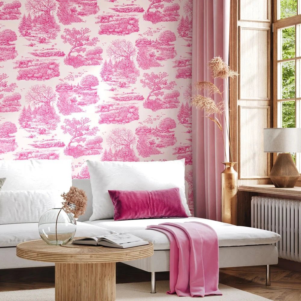 Eve Toile Wallpaper - Magenta - Ohpopsi - RON50128W - Premier Wallcovering