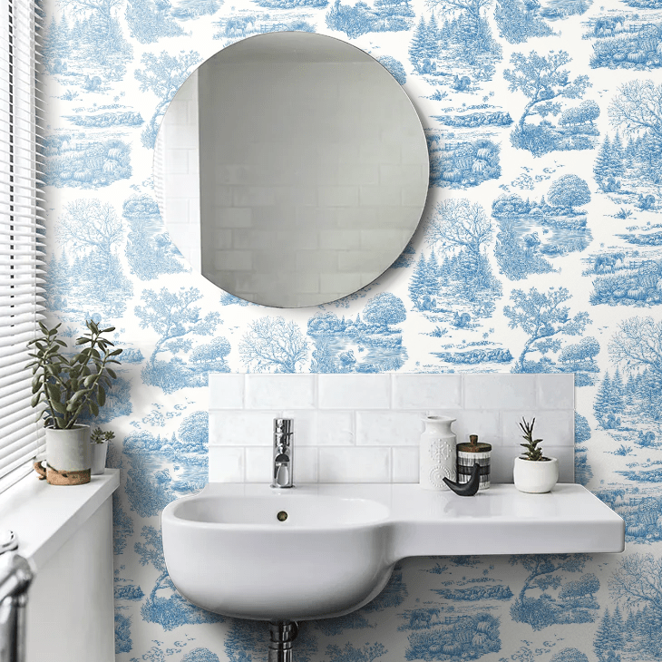Eve Toile Wallpaper - Cobalt - Ohpopsi - RON50127W - Premier Wallcovering