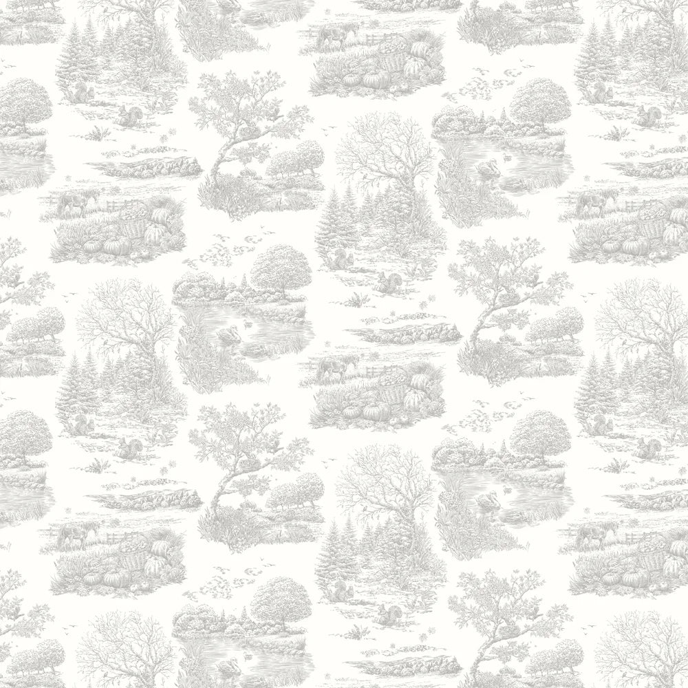 Eve Toile Wallpaper - Dove - Ohpopsi - RON50126W - Premier Wallcovering