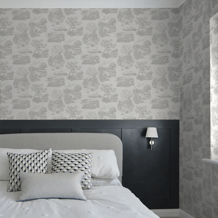 Eve Toile Wallpaper - Dove - Ohpopsi - RON50126W - Premier Wallcovering
