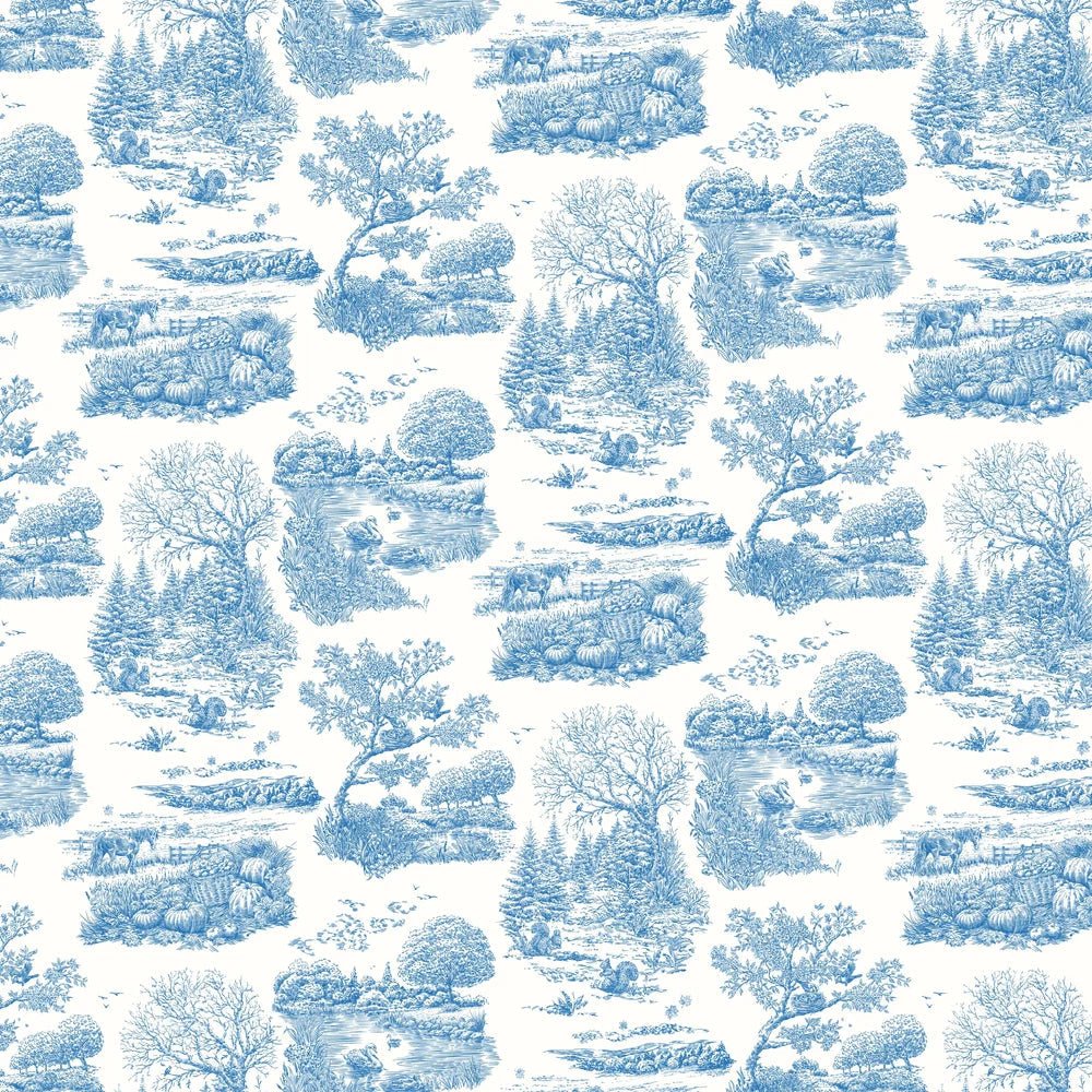Eve Toile Wallpaper - Cobalt - Ohpopsi - RON50127W - Premier Wallcovering