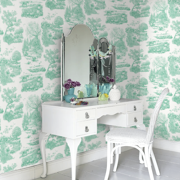 Eve Toile Wallpaper - Jade - Ohpopsi - RON50124W - Premier Wallcovering