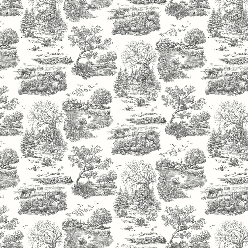 Eve Toile Wallpaper - Noir - Ohpopsi - RON50125W - Premier Wallcovering