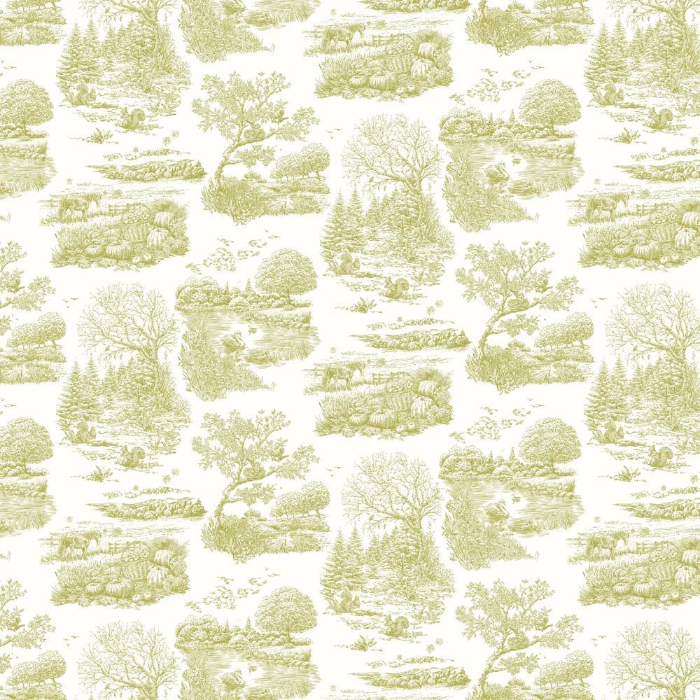 Eve Toile Wallpaper - Olive - Ohpopsi - RON50123W - Premier Wallcovering